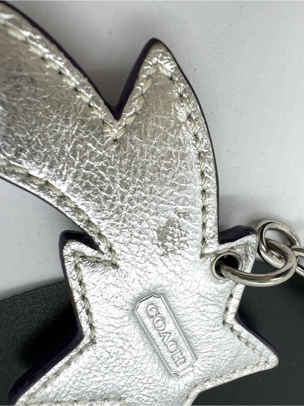 Authentic Coach Shooting Star Metallic Leather Rhinestone Bag Charm Keychain